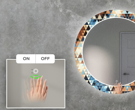 Podświetlane lustro okrągłe LED dekoracyjne do salonu - Color Triangles #5