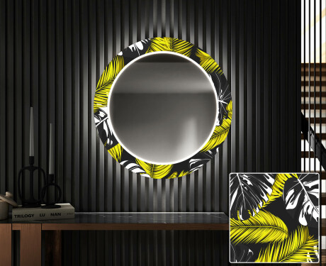 Okrągłe podświetlane lustro dekoracyjne LED do przedpokoju - Gold Jungle #1
