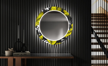 Okrągłe podświetlane lustro dekoracyjne LED do przedpokoju - Gold Jungle