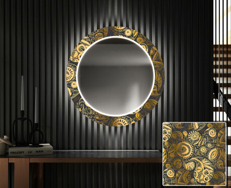 Okrągłe podświetlane lustro dekoracyjne LED do przedpokoju - Ancient Pattern