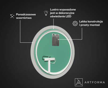 Okrągłe podświetlane lustro dekoracyjne LED do przedpokoju - Ancient Pattern #3