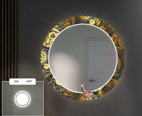 Okrągłe podświetlane lustro dekoracyjne LED do przedpokoju - Ancient Pattern #4
