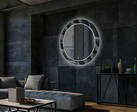 Podświetlane lustro okrągłe LED dekoracyjne do salonu - Dark Wave #2