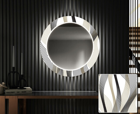 Podświetlane lustro okrągłe LED dekoracyjne do przedpokoju - Waves
