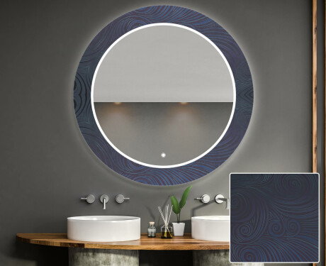 Okrągłe podświetlane lustro dekoracyjne LED do łazienki - Blue Drawing
