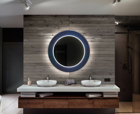 Okrągłe podświetlane lustro dekoracyjne LED do łazienki - Blue Drawing #12