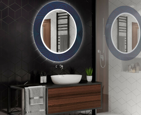 Okrągłe podświetlane lustro dekoracyjne LED do łazienki - Blue Drawing #2