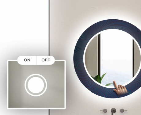 Okrągłe lustro do łazienki dekoracyjne z oświetleniem LED - Blue Drawing #4