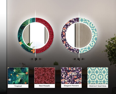 Okrągłe lustro do łazienki dekoracyjne z oświetleniem LED - Blue Drawing #6