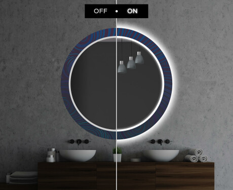 Okrągłe podświetlane lustro dekoracyjne LED do łazienki - Blue Drawing #7