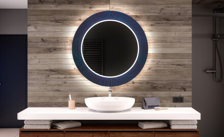 Okrągłe lustro do łazienki dekoracyjne z oświetleniem LED - Blue Drawing
