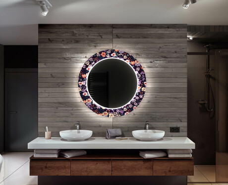 Okrągłe podświetlane lustro dekoracyjne LED do łazienki - Elegant Flowers #12