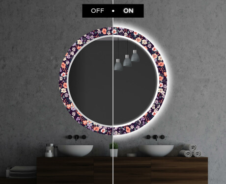 Okrągłe podświetlane lustro dekoracyjne LED do łazienki - Elegant Flowers #7