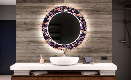 Okrągłe lustro do łazienki dekoracyjne z oświetleniem LED - Elegant Flowers