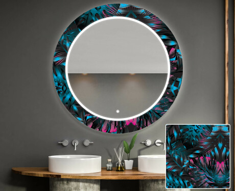 Okrągłe lustro do łazienki dekoracyjne z oświetleniem LED  - Fluo Tropic