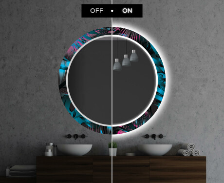 Okrągłe lustro do łazienki dekoracyjne z oświetleniem LED  - Fluo Tropic #7