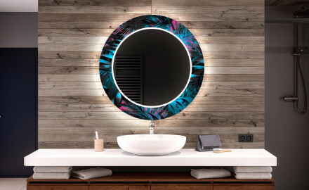 Okrągłe podświetlane lustro dekoracyjne LED do łazienki - Fluo Tropic