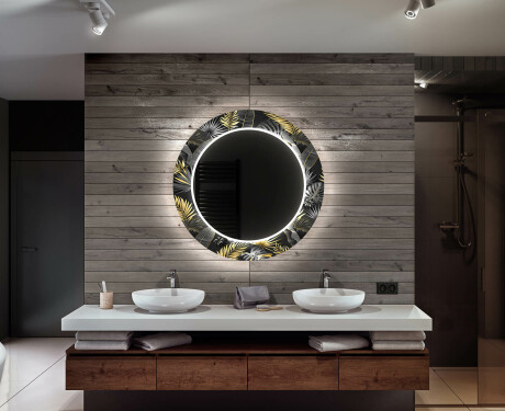 Okrągłe podświetlane lustro dekoracyjne LED do łazienki - Goldy Palm #12