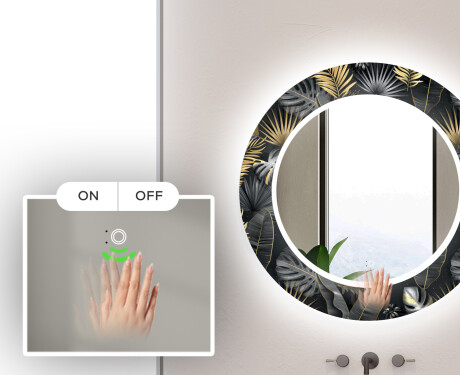 Okrągłe podświetlane lustro dekoracyjne LED do łazienki - Goldy Palm #5