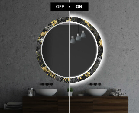 Okrągłe podświetlane lustro dekoracyjne LED do łazienki - Goldy Palm #7