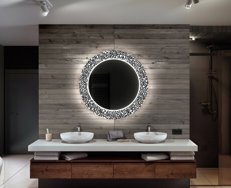 Okrągłe podświetlane lustro dekoracyjne LED do łazienki - Letters #12