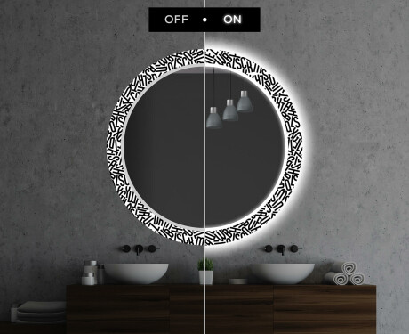 Okrągłe podświetlane lustro dekoracyjne LED do łazienki - Letters #7
