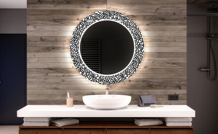 Okrągłe podświetlane lustro dekoracyjne LED do łazienki - Letters