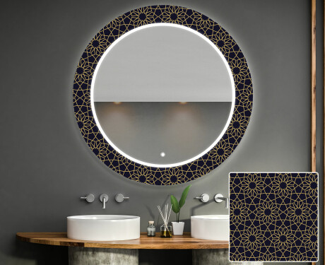 Okrągłe podświetlane lustro dekoracyjne LED do łazienki - Ornament #1