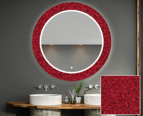 Okrągłe podświetlane lustro dekoracyjne LED do łazienki - Red Mosaic #1