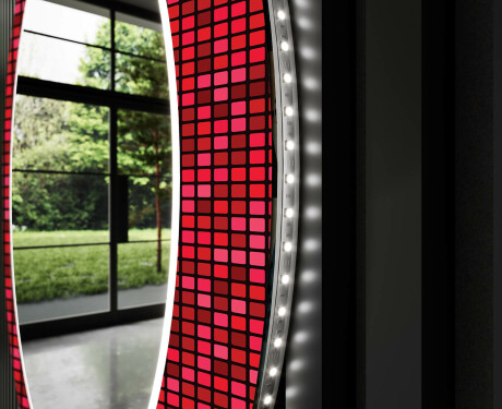 Okrągłe podświetlane lustro dekoracyjne LED do łazienki - Red Mosaic #11