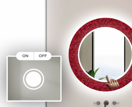 Okrągłe podświetlane lustro dekoracyjne LED do łazienki - Red Mosaic #4