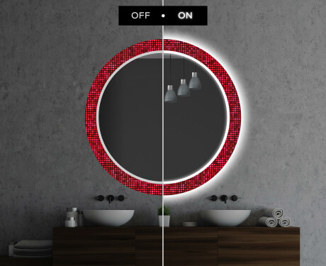 Okrągłe podświetlane lustro dekoracyjne LED do łazienki - Red Mosaic #7