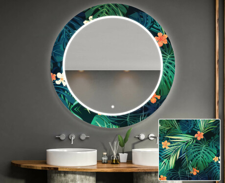 Okrągłe podświetlane lustro dekoracyjne LED do łazienki - Tropical #1