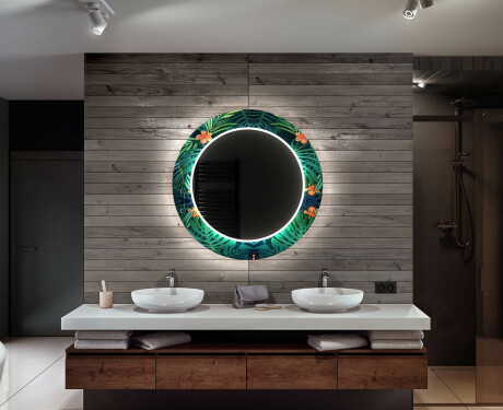 Okrągłe podświetlane lustro dekoracyjne LED do łazienki - Tropical #12