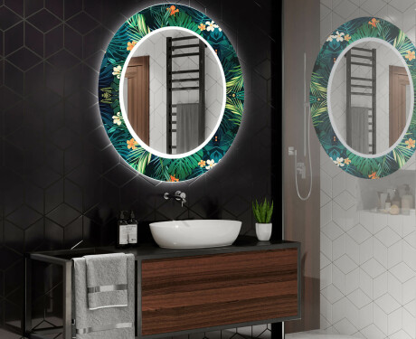 Okrągłe podświetlane lustro dekoracyjne LED do łazienki - Tropical #2