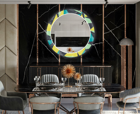 Okrągłe podświetlane lustro dekoracyjne LED do jadalni - Abstract Geometric #12