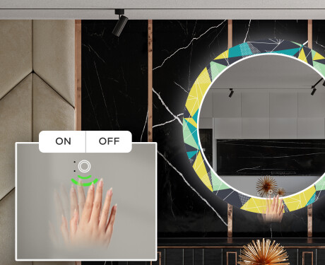 Okrągłe podświetlane lustro dekoracyjne LED do jadalni - Abstract Geometric #5