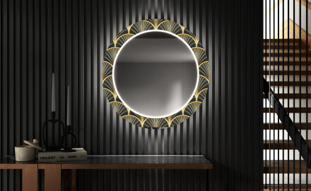 Okrągłe podświetlane lustro dekoracyjne LED do przedpokoju - Art Deco