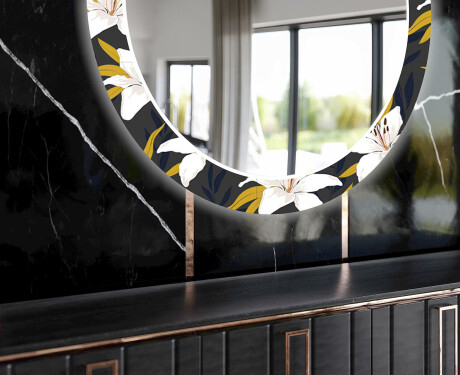 Okrągłe podświetlane lustro dekoracyjne LED do jadalni - Bells Flowers #11