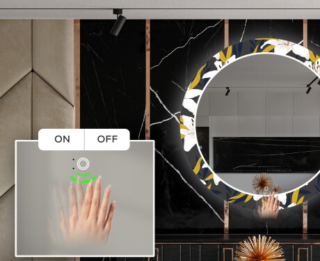 Okrągłe podświetlane lustro dekoracyjne LED do jadalni - Bells Flowers #5