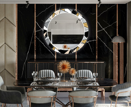 Okrągłe podświetlane lustro dekoracyjne LED do jadalni - Marble Pattern #12
