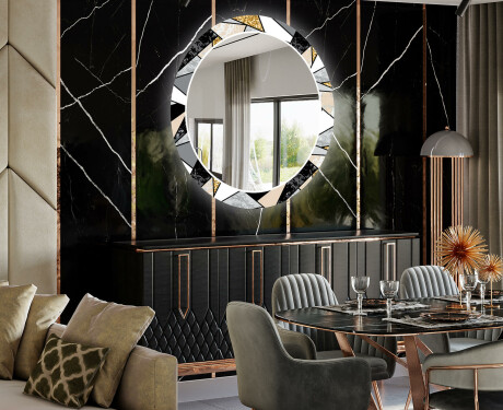 Okrągłe podświetlane lustro dekoracyjne LED do jadalni - Marble Pattern #2