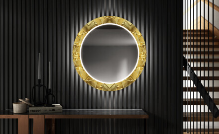 Okrągłe podświetlane lustro dekoracyjne LED do przedpokoju - Gold Triangles