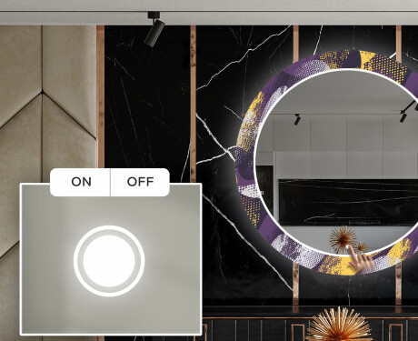 Okrągłe podświetlane lustro dekoracyjne LED do jadalni - Round Stamp #4