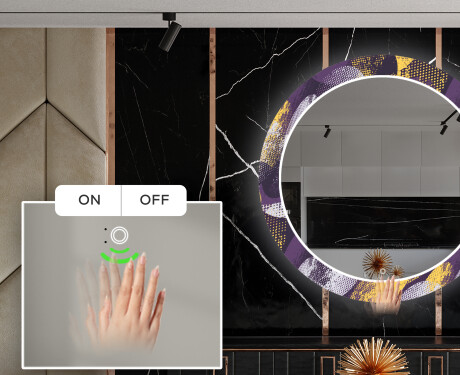 Okrągłe podświetlane lustro dekoracyjne LED do jadalni - Round Stamp #5