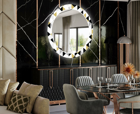 Okrągłe podświetlane lustro dekoracyjne LED do jadalni - Geometric Patterns #2