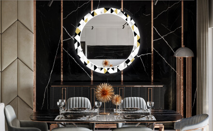 Okrągłe podświetlane lustro dekoracyjne LED do jadalni - Geometric Patterns