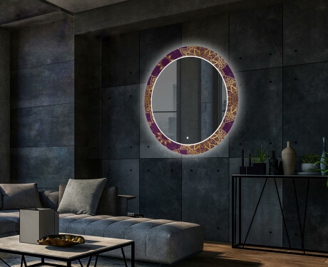Okrągłe podświetlane lustro dekoracyjne LED do salonu - Gold Mandala #2