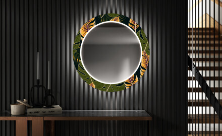 Okrągłe podświetlane lustro dekoracyjne LED do przedpokoju - Botanical Flowers