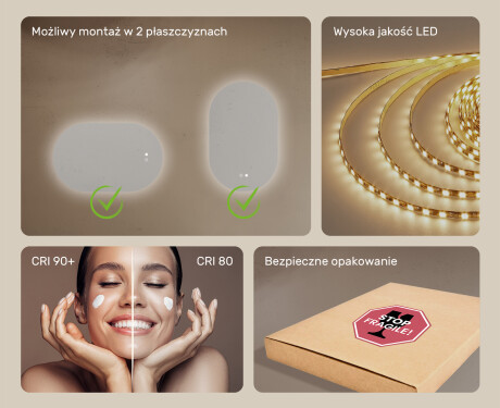 Podświetlane lustro do łazienki, Dual color, włącznik dotykowy, mata grzewcza #6